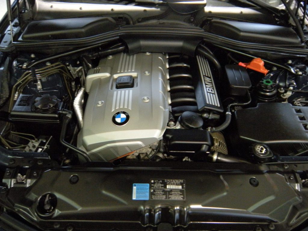 detailed and clean BMW car engine under the hood